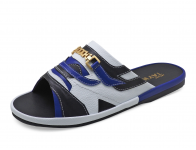 Men Sandals SKF-38 Black&Blue Nappa-White Pebble grain Microfiber Leather